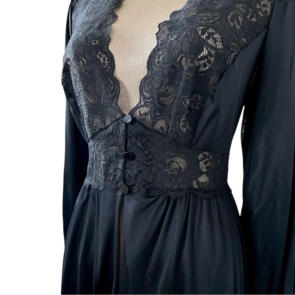 Shadowline Peignor Dressing Robe Lace Silky Nylon Romantic Goth Feminine Large - Picture 5 of 11